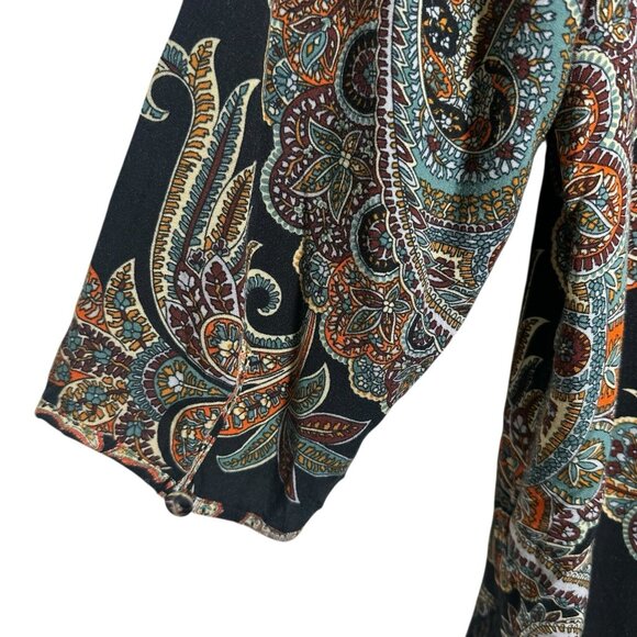 Anthropologie Fig & Flower Top Womens Sz Medium Black Artsy Boho Tunic Floral - Picture 9 of 13